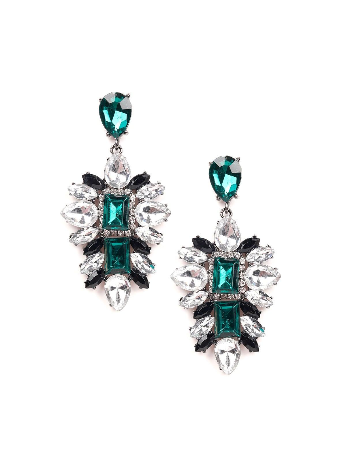 Women's Crystal And Emerald Embellished Statement Earring