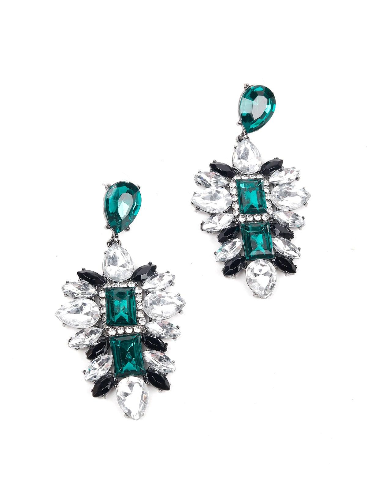 Women's Crystal And Emerald Embellished Statement Earring
