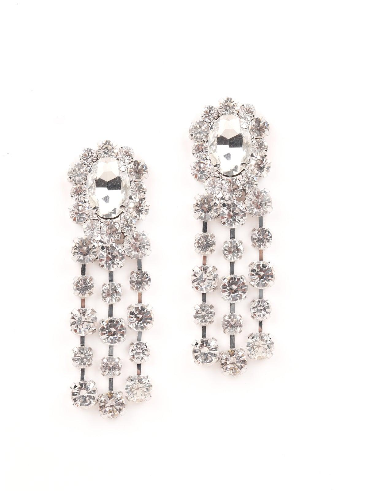 Women's Crystal Drop Earrings -Silve
