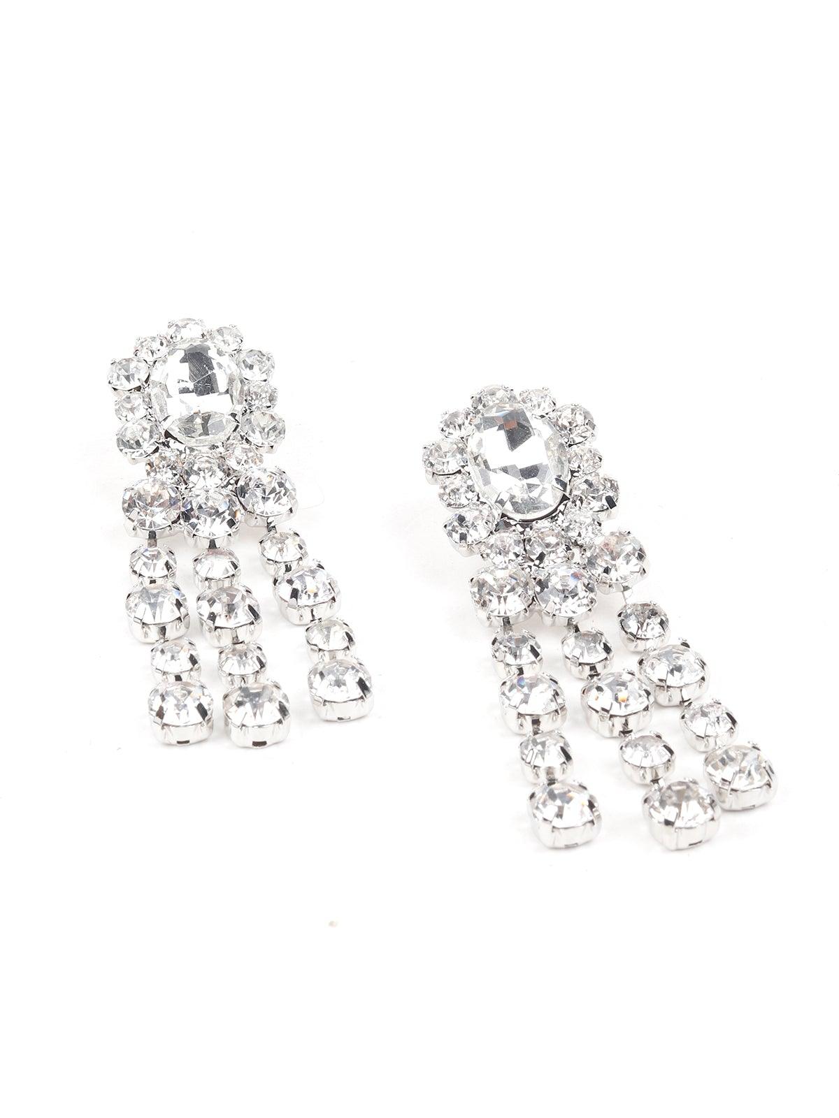 Women's Crystal Drop Earrings -Silve
