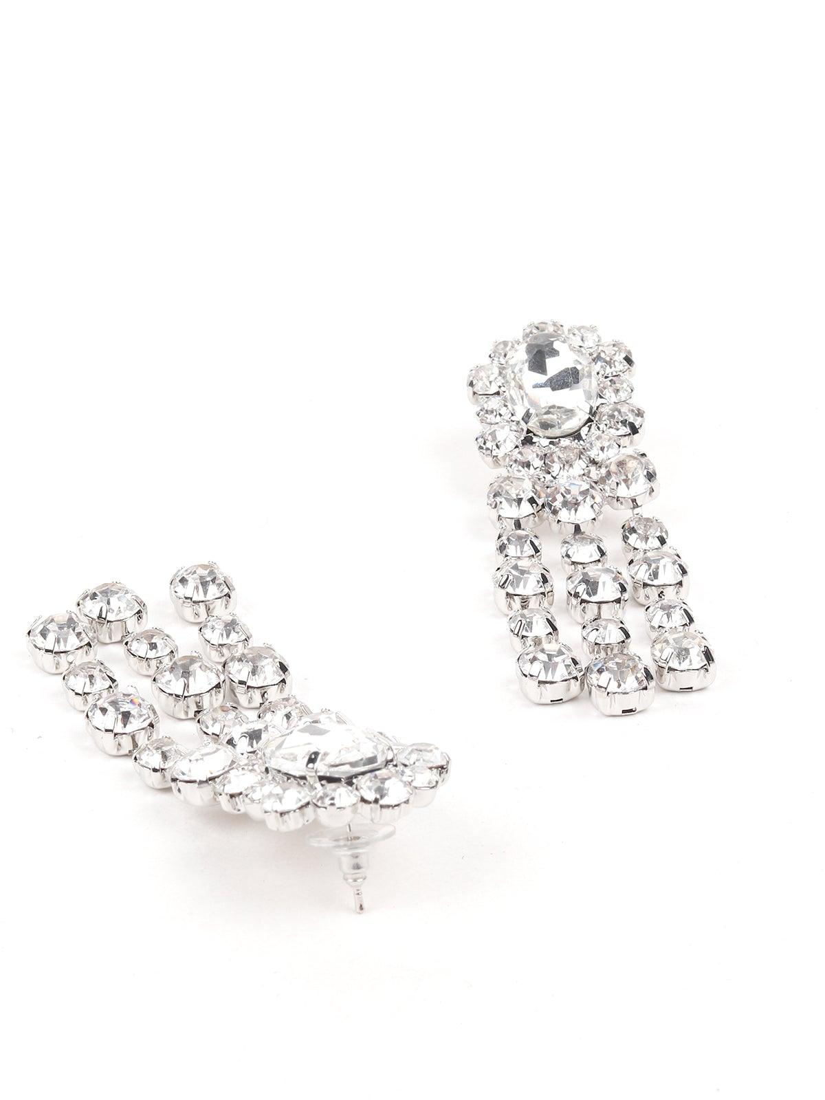 Women's Crystal Drop Earrings -Silve