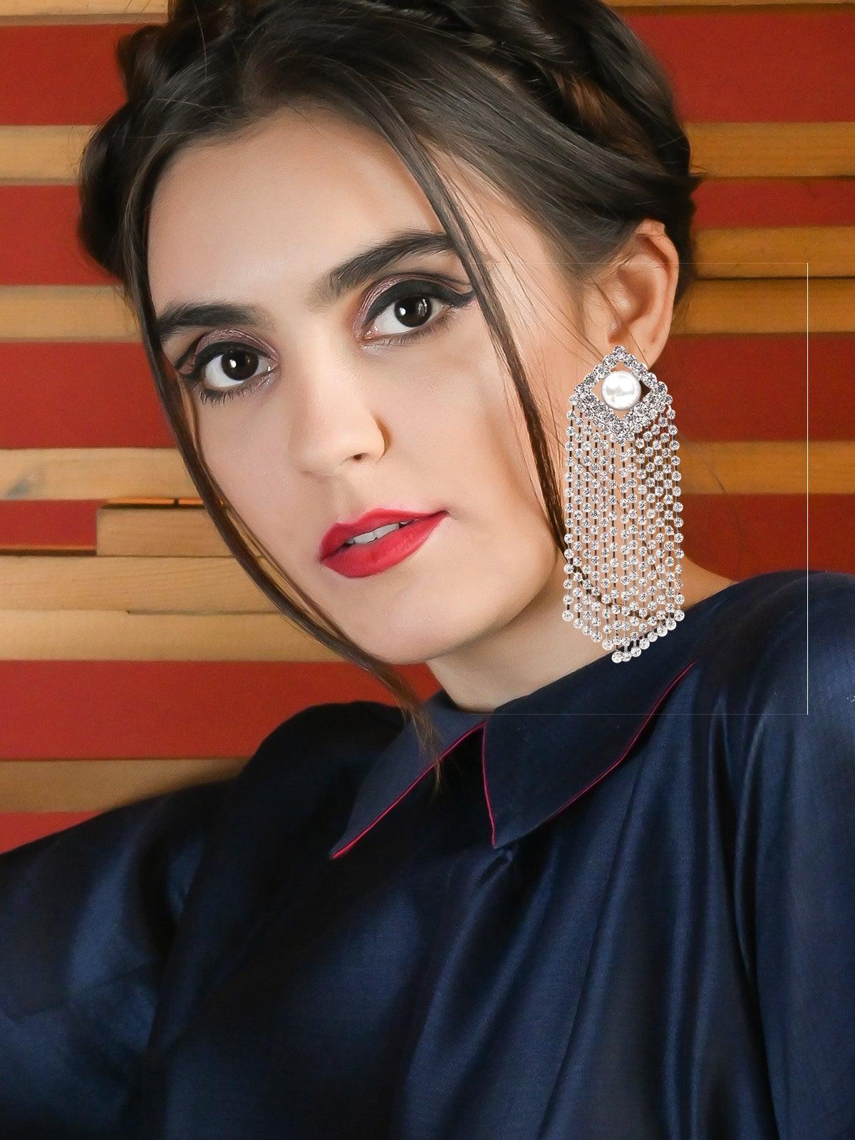 Women's Crystal Drop Pearl Tassel Earring