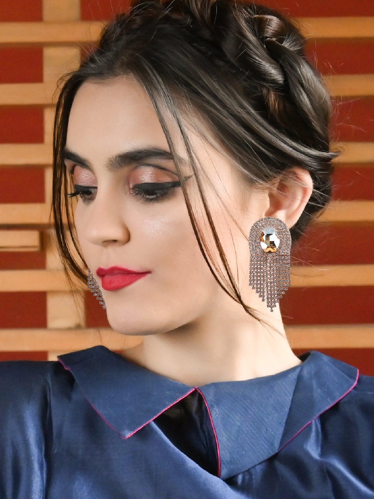 Women's Crystal-Embellished Gold-Tone Overlapping Earrin