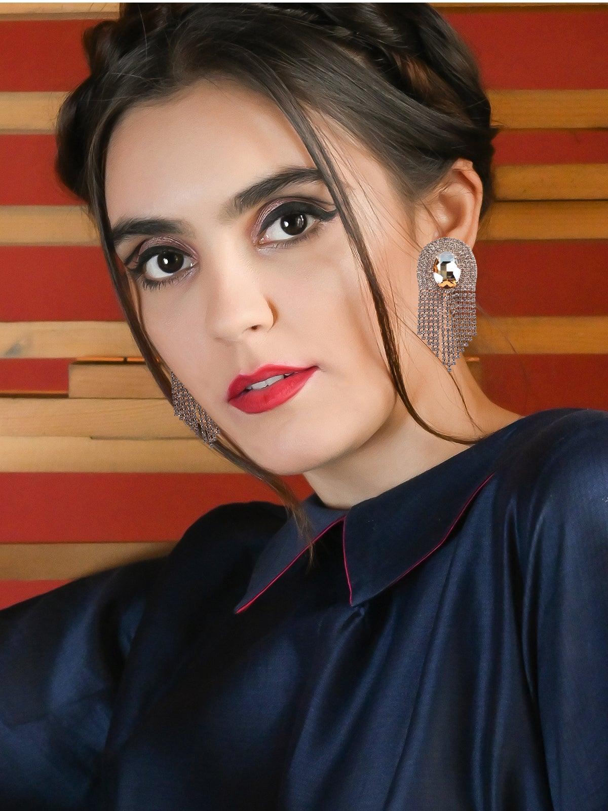 Women's Crystal-Embellished Gold-Tone Overlapping Earrin