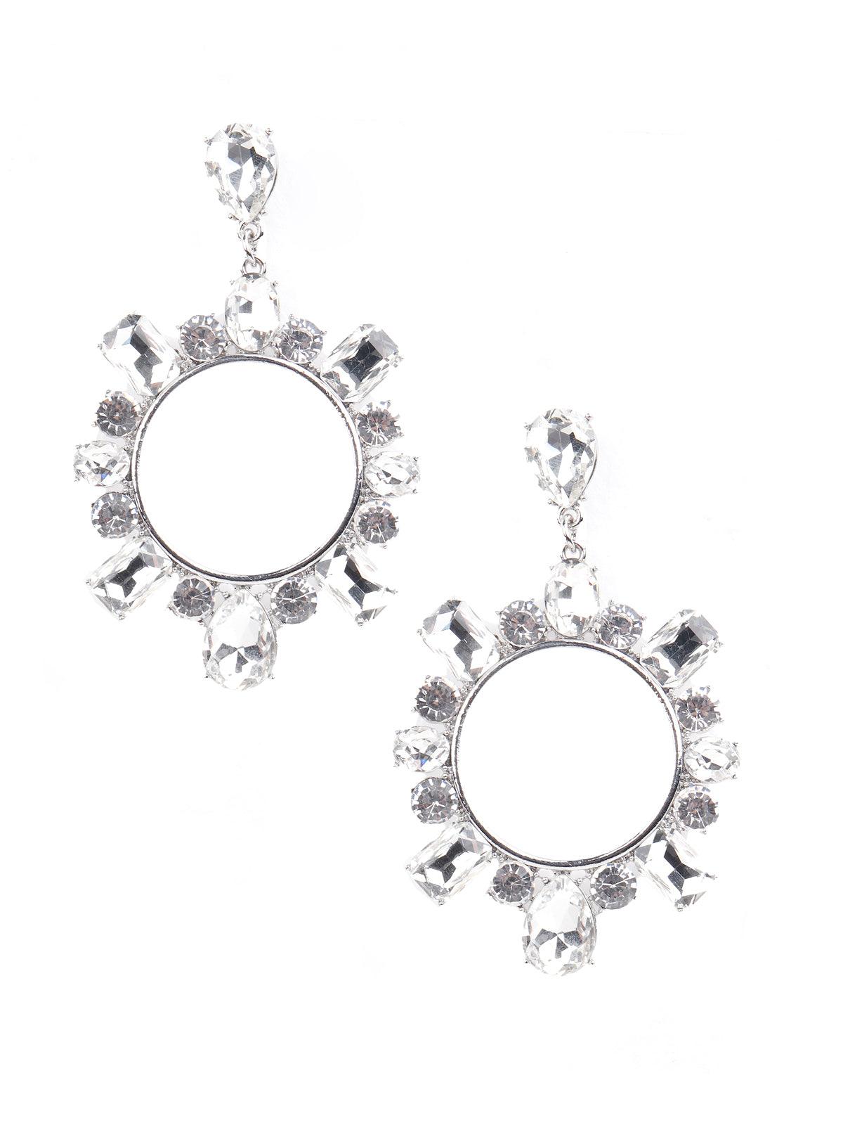 Women's Crystal Hoop Earrings- Silve