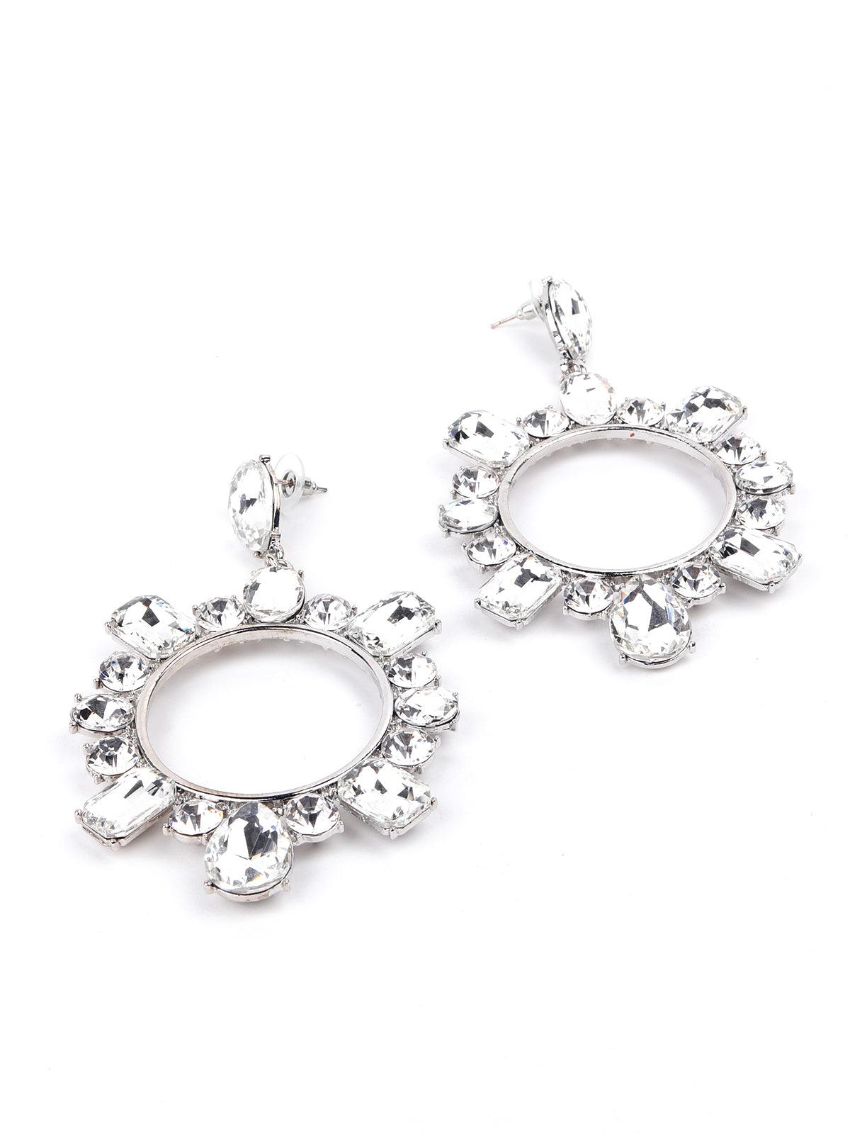 Women's Crystal Hoop Earrings- Silve