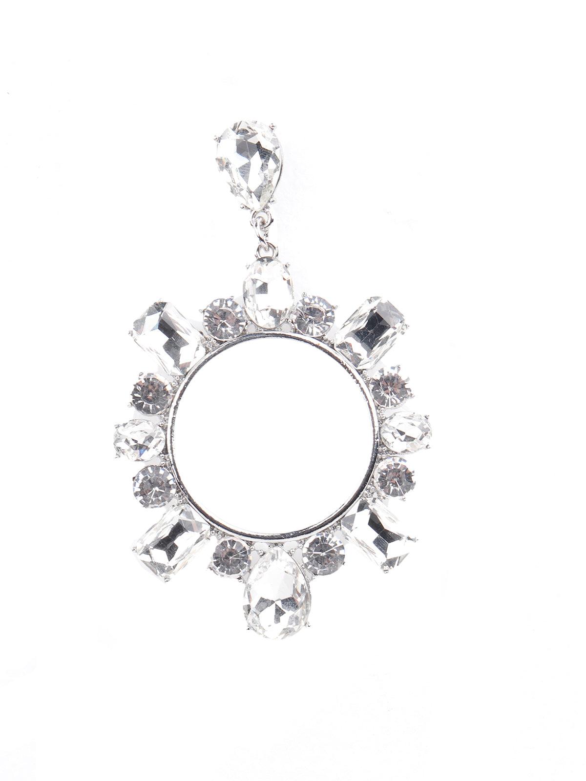 Women's Crystal Hoop Earrings- Silve