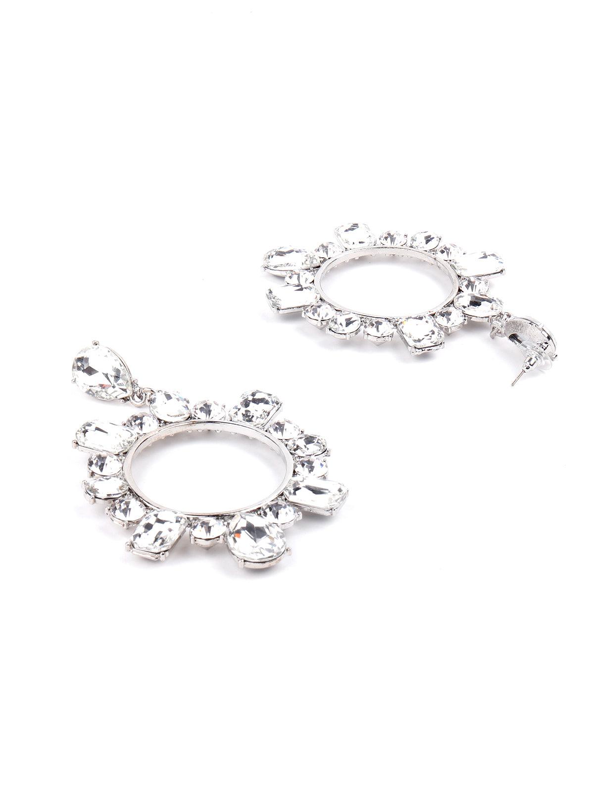 Women's Crystal Hoop Earrings- Silve