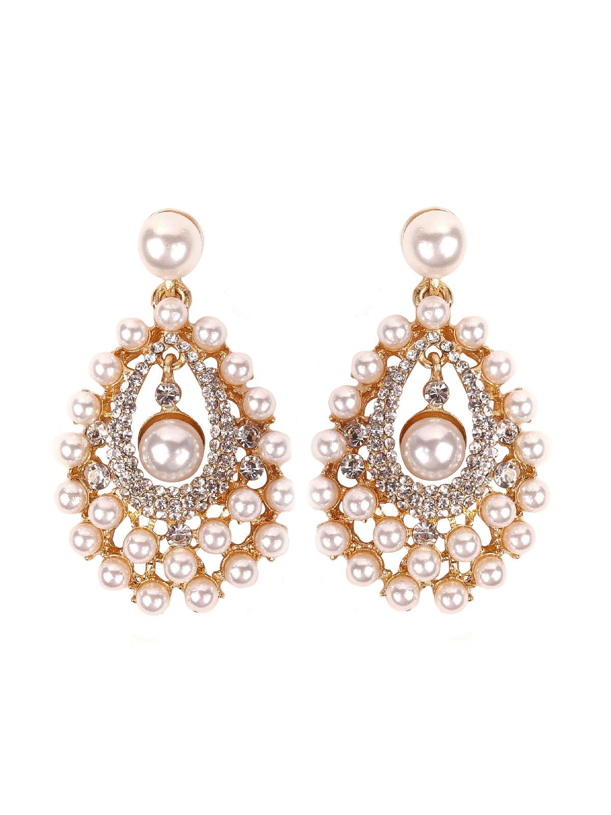 Women's Crystal Pearl Embedded Teardrop Earring