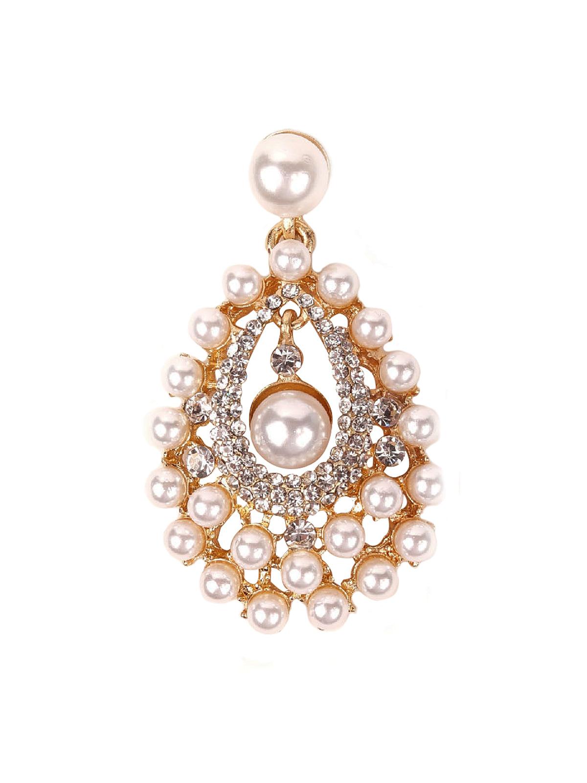 Women's Crystal Pearl Embedded Teardrop Earring