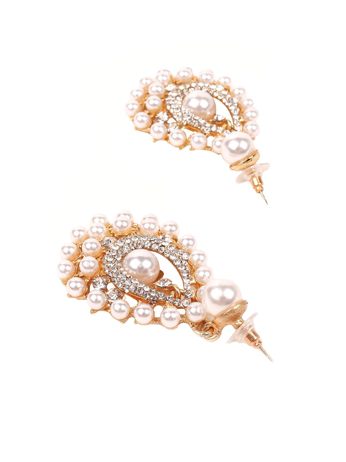 Women's Crystal Pearl Embedded Teardrop Earring