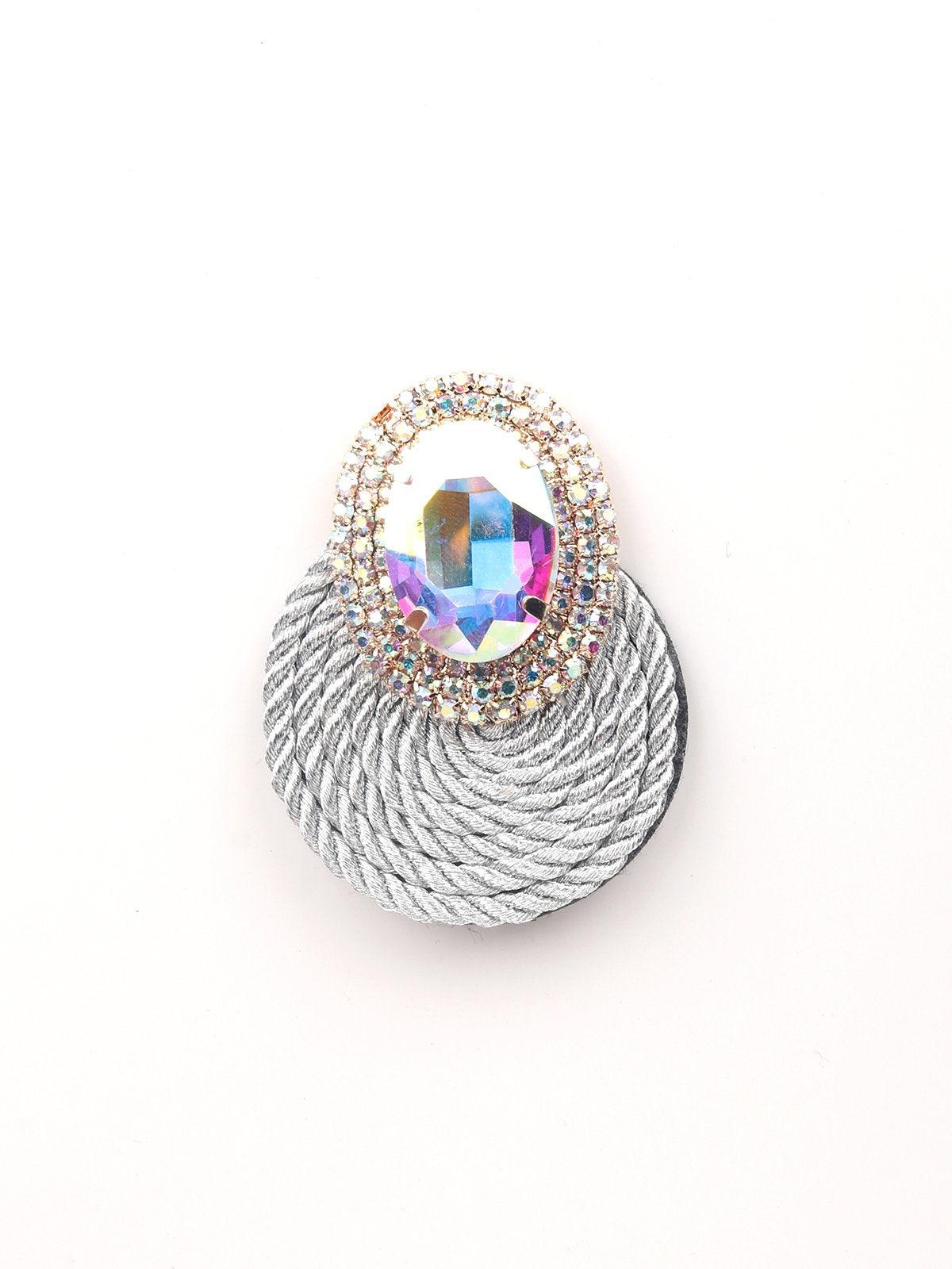 Women's Crystal Stone Round Earrings- Gre