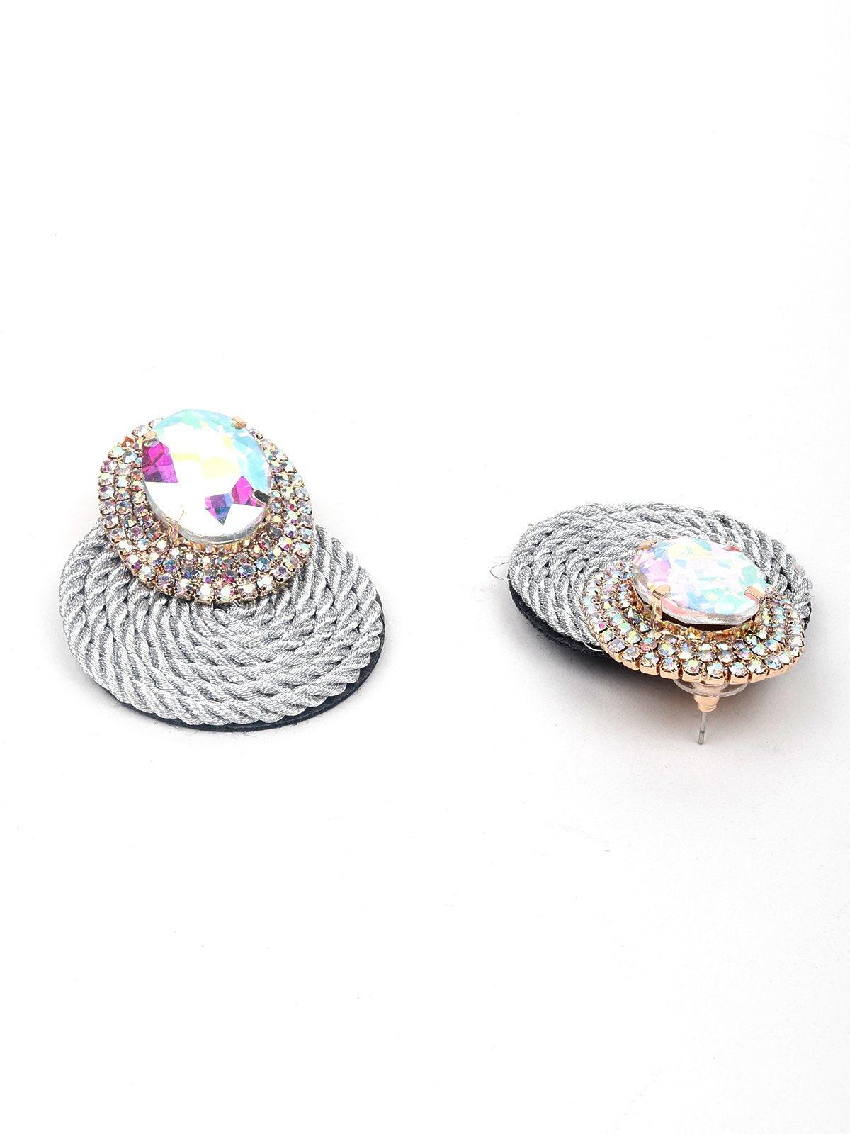 Women's Crystal Stone Round Earrings- Gre