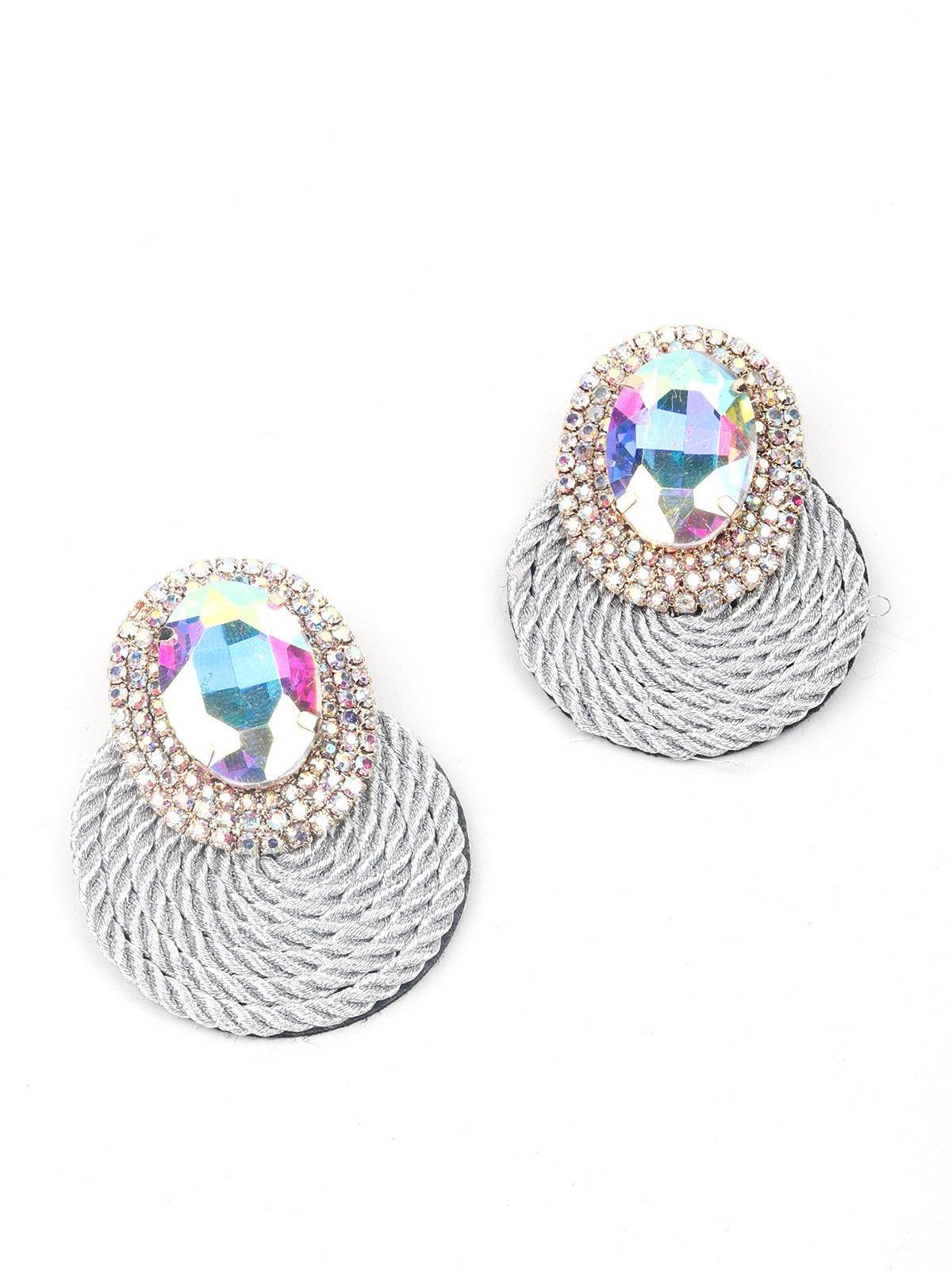 Women's Crystal Stone Round Earrings- Gre