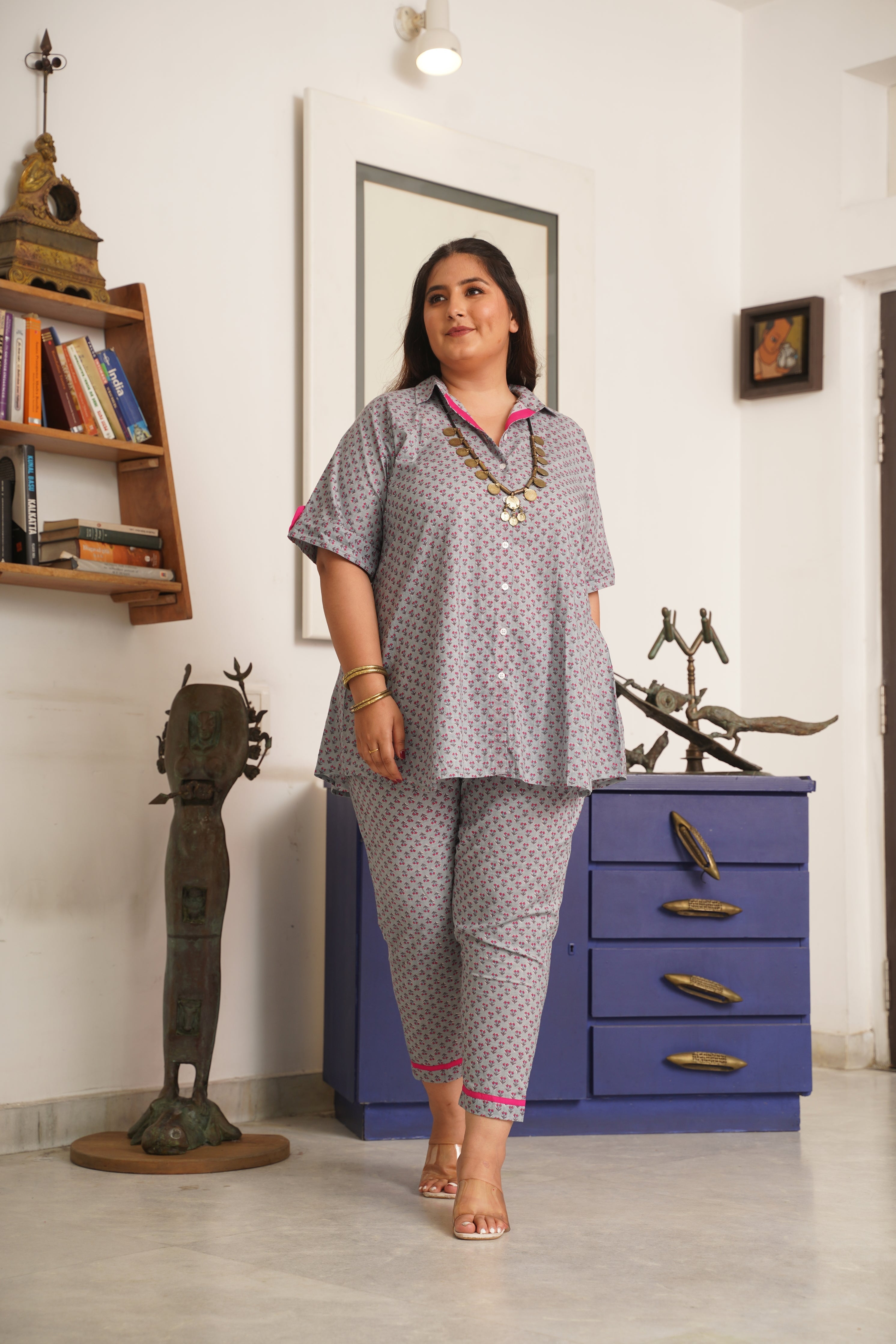 Women's Fuschia Booti Buttondown Cotton Co-Ord Set - Nangalia Ruchira