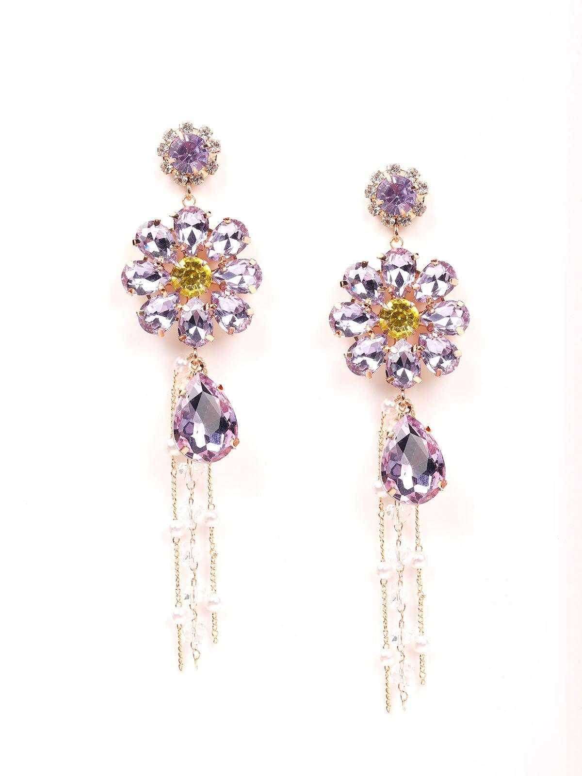 Women's Cute Amethyst Floral Crystal Drop Earring