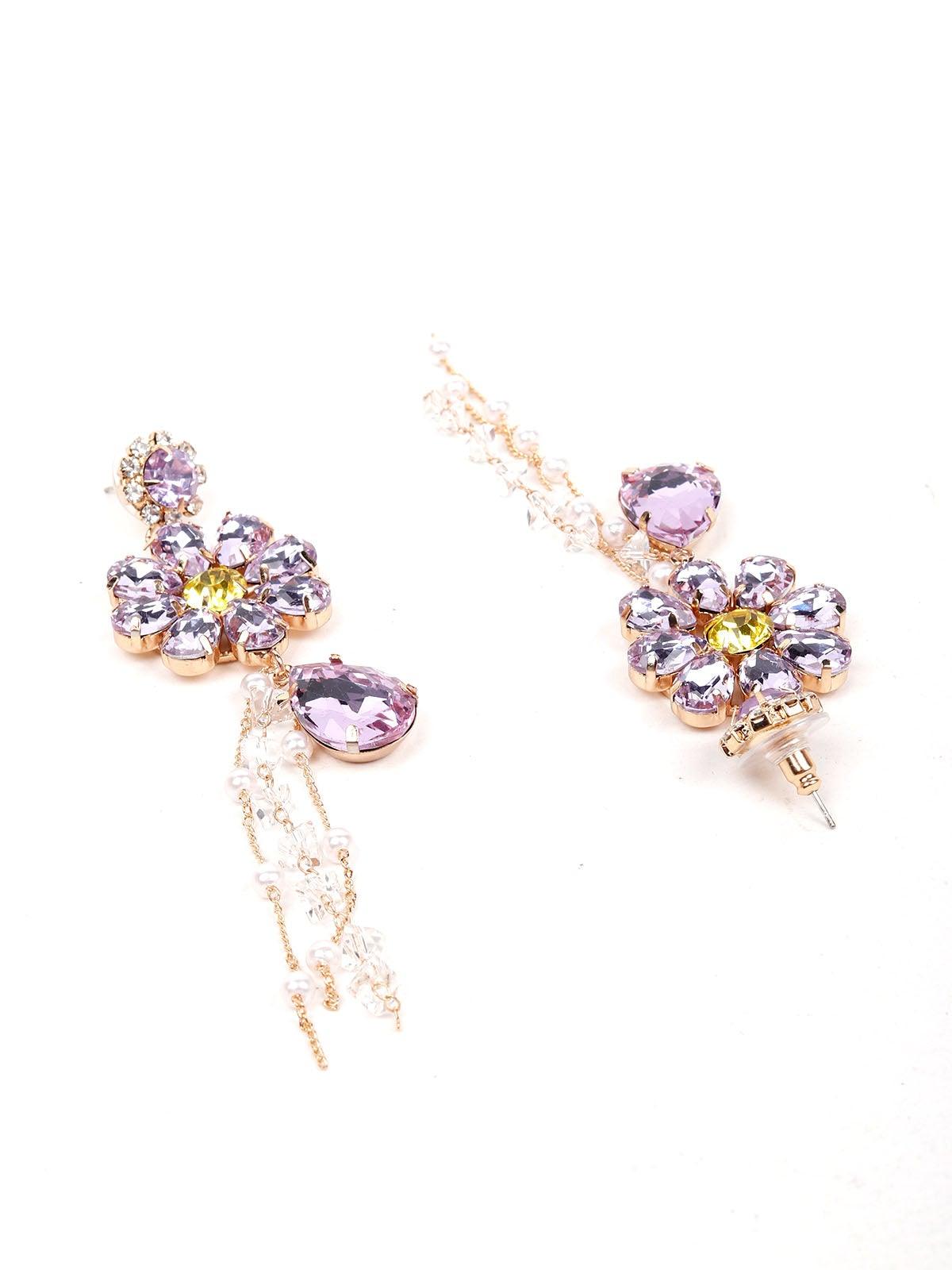Women's Cute Amethyst Floral Crystal Drop Earring