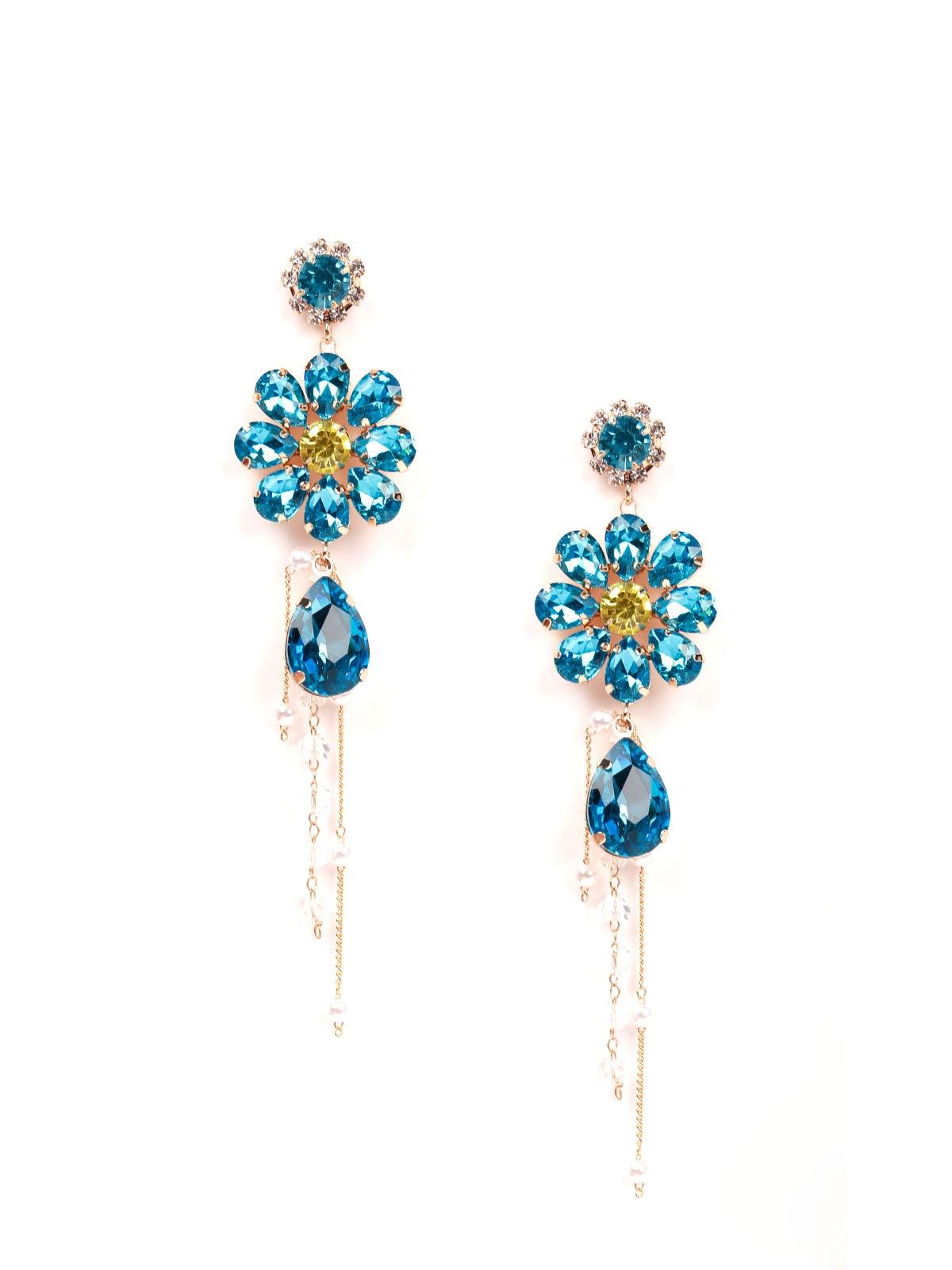 Women's Cute Blue Floral Crystal Drop Earring