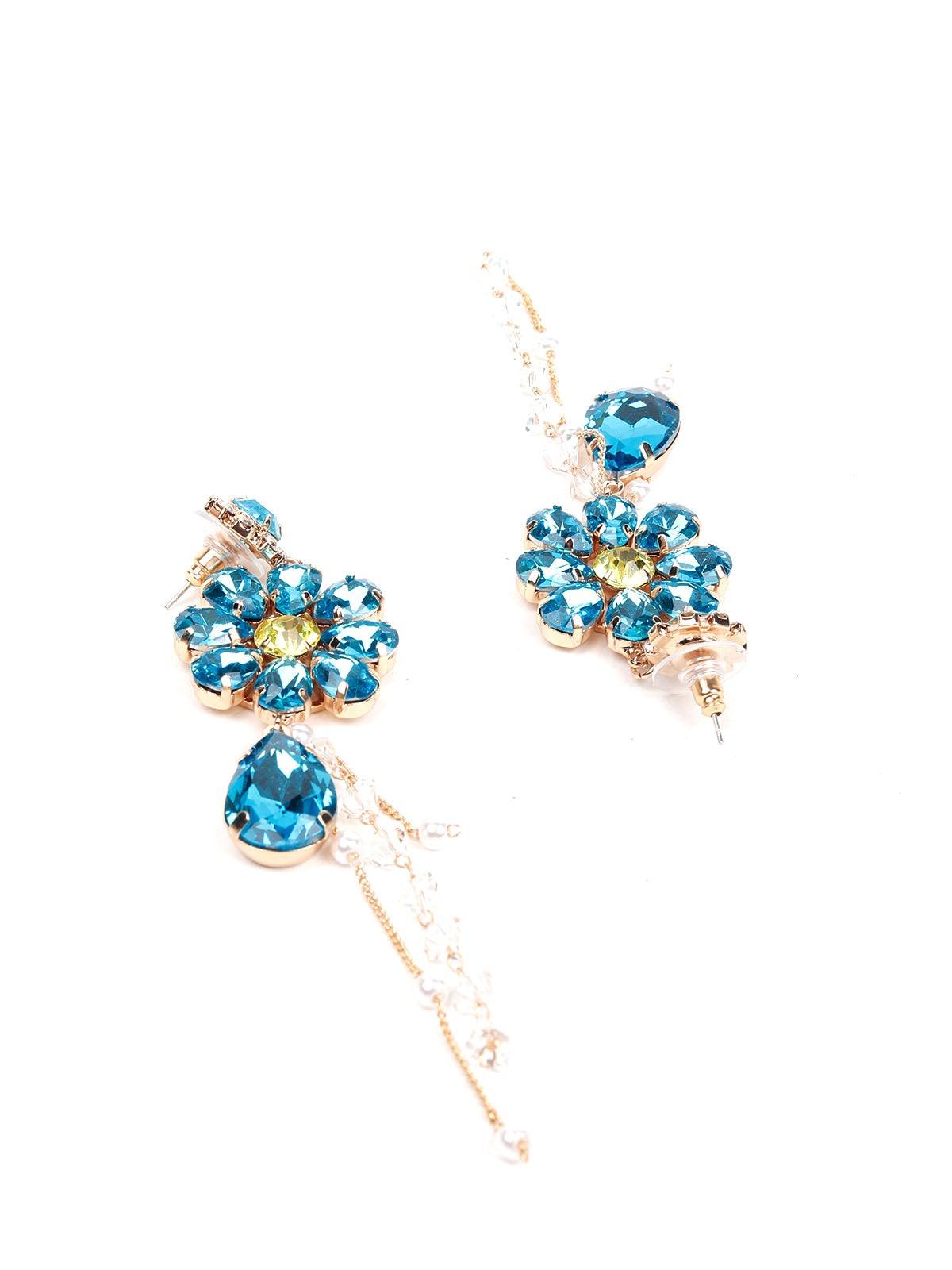 Women's Cute Blue Floral Crystal Drop Earring