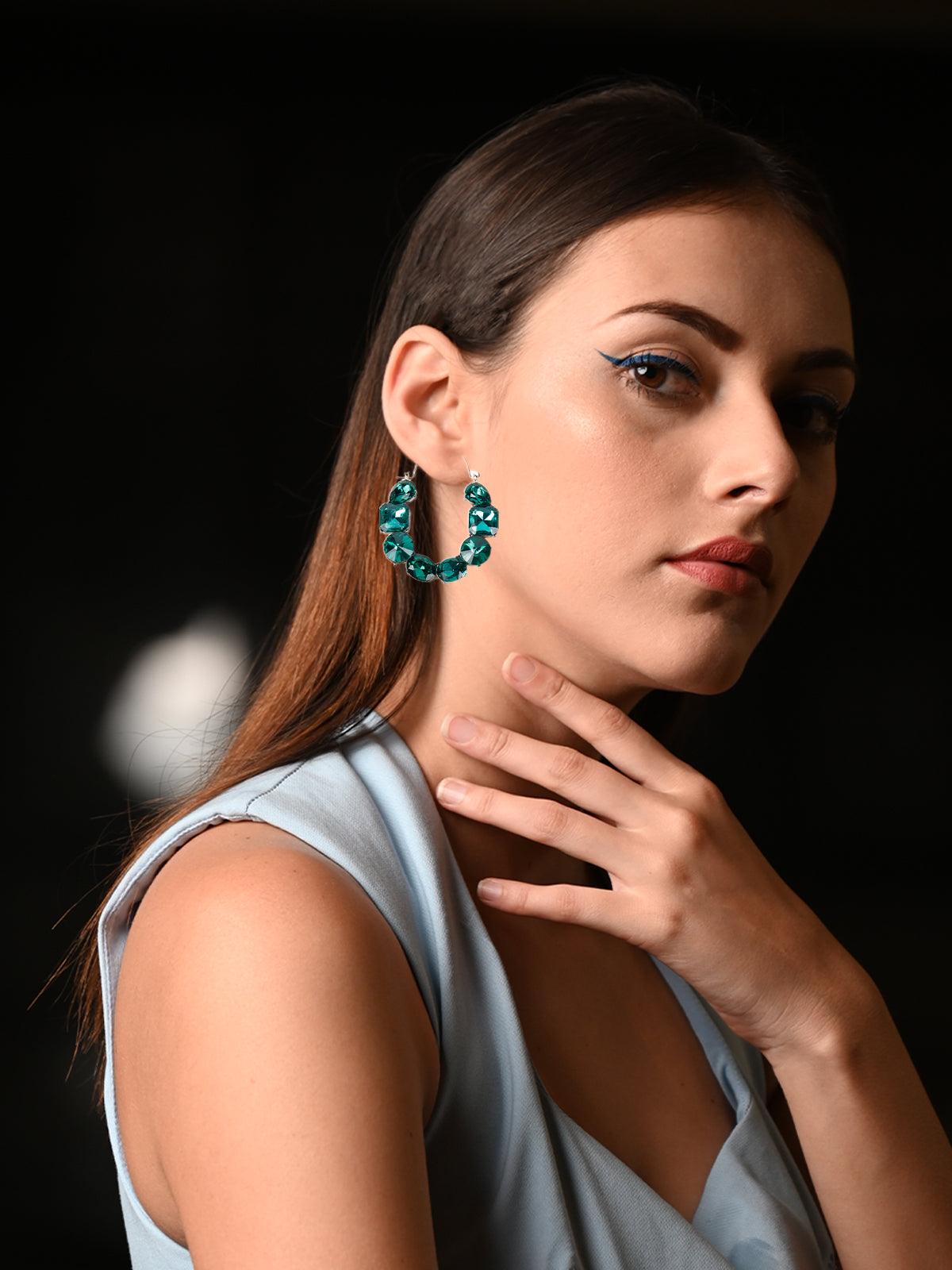 Women's Cute Emerald Embellished Hoop Earring