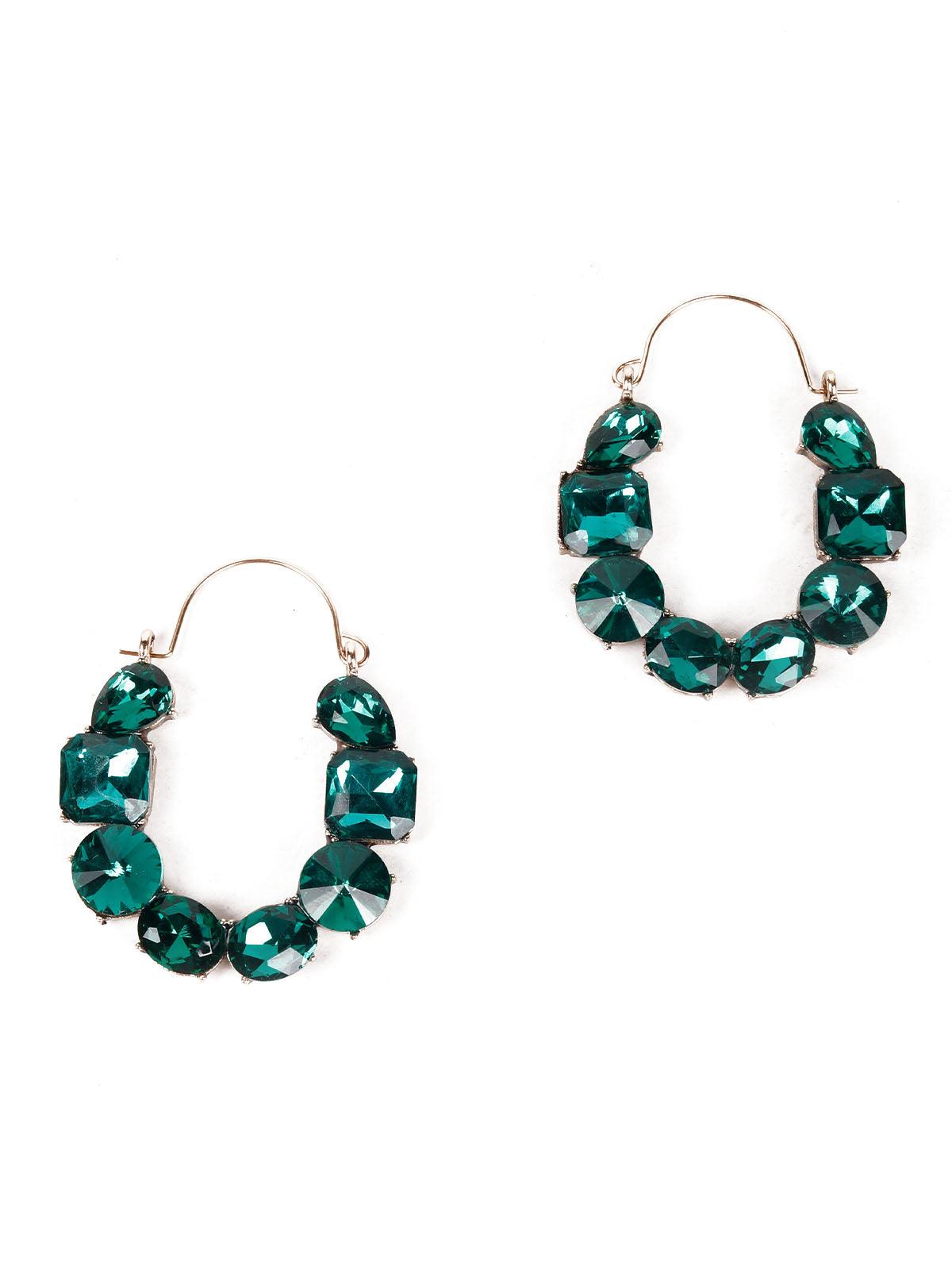 Women's Cute Emerald Embellished Hoop Earring