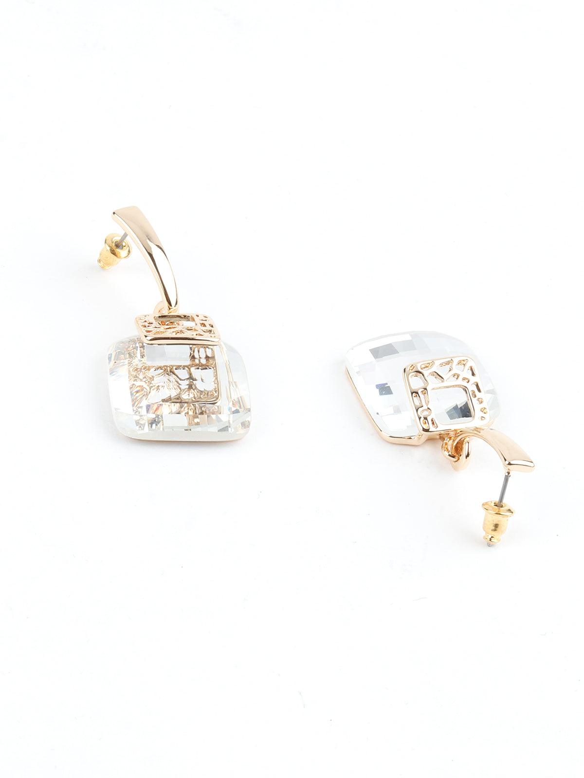 Women's Cute Square White Crystal Earring
