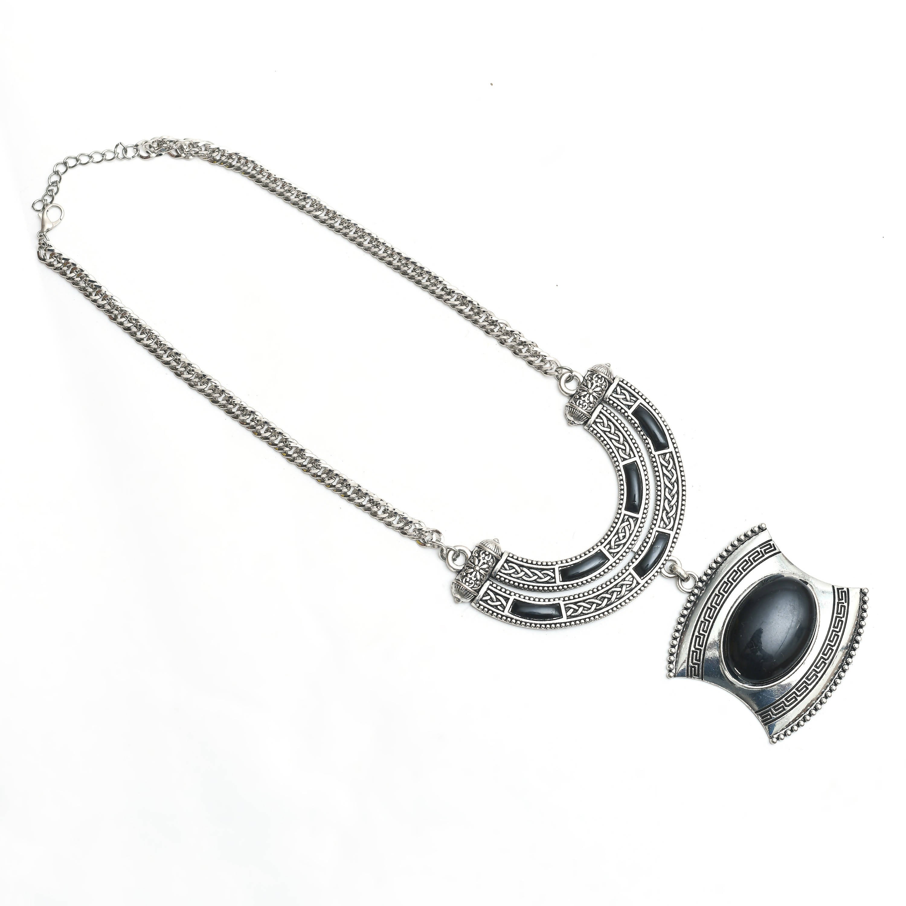 Johar Kamal Silver-Plated Black Nacklace with Ear