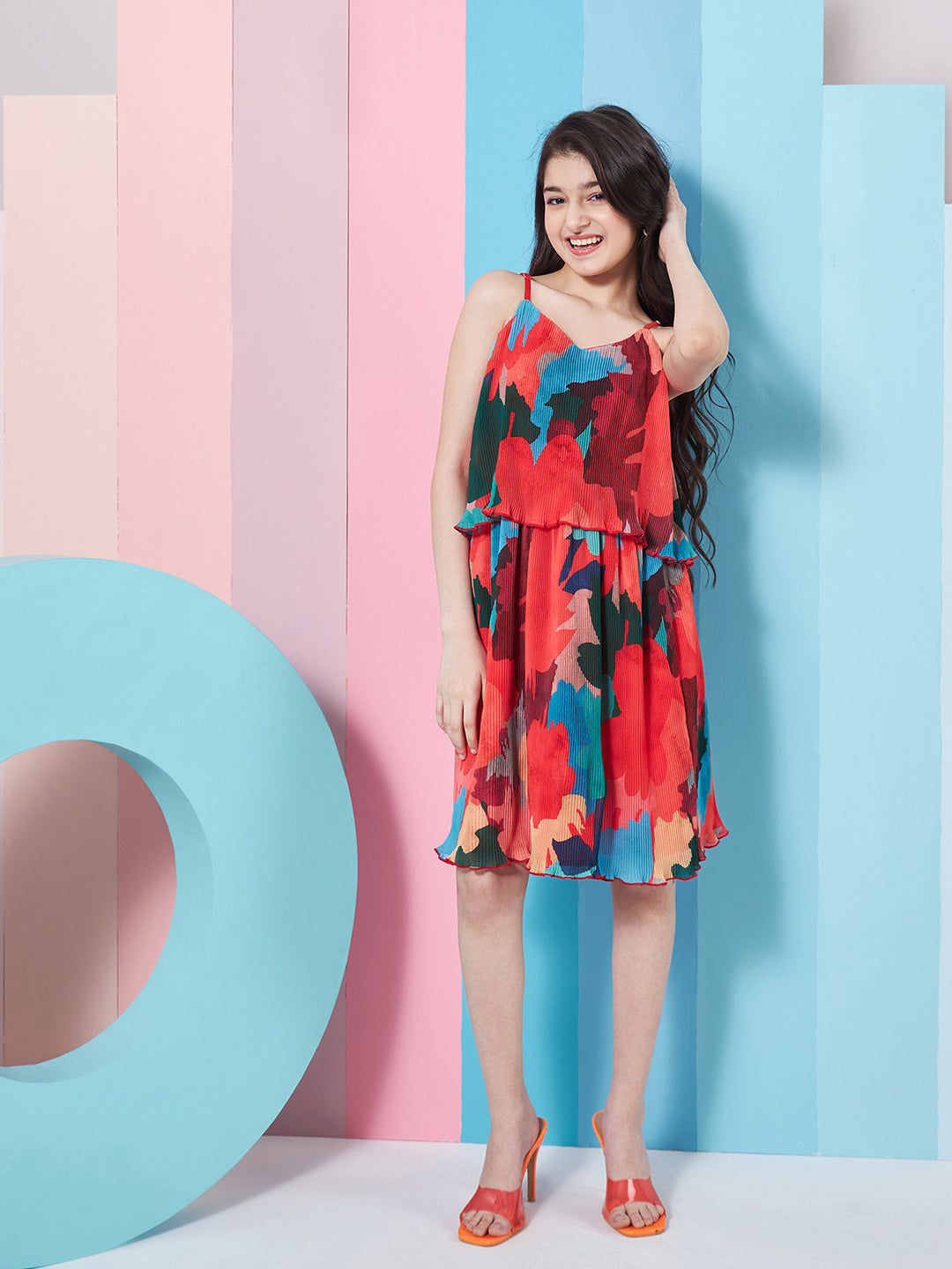 Girls Abstract Printed Georgette Fit Flare Dress - PS Peaches