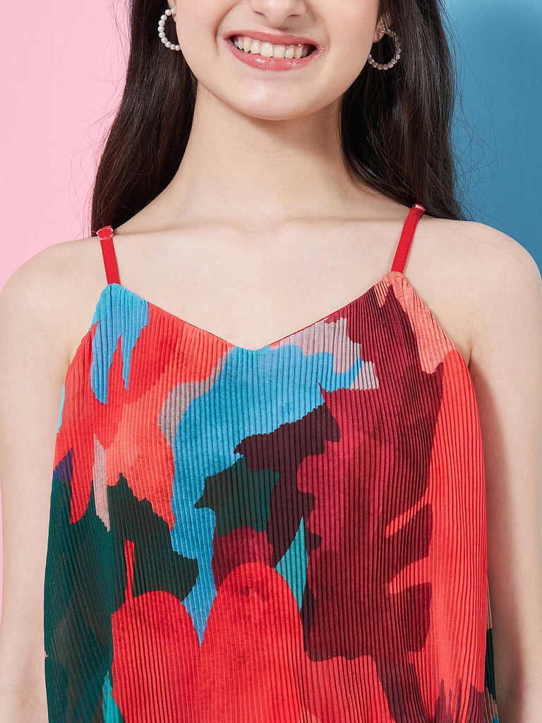 Girls Abstract Printed Georgette Fit Flare Dress