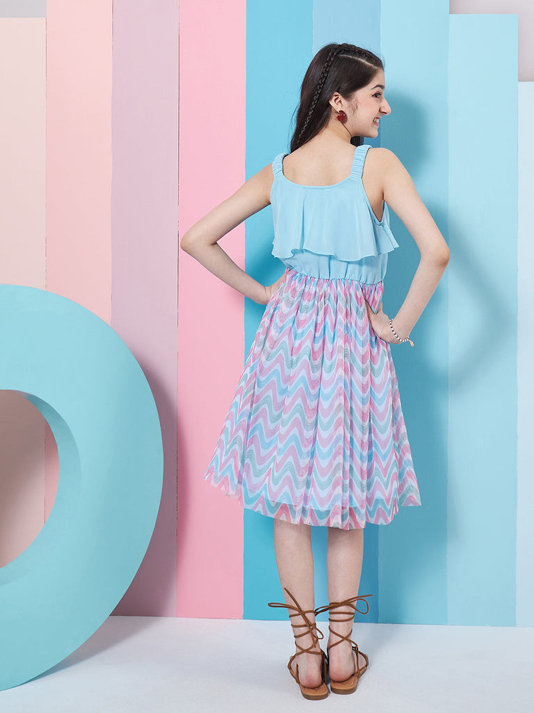 Girls Geometric Printed Georgette Fit Flare Dress