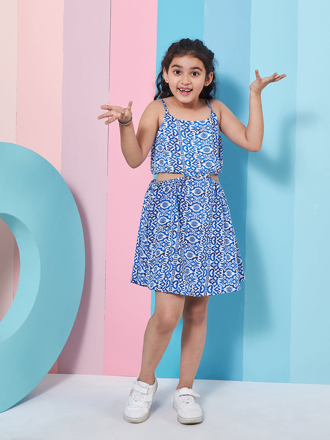 Girls Graphic Printed Cut Out Fit Flare Dress
