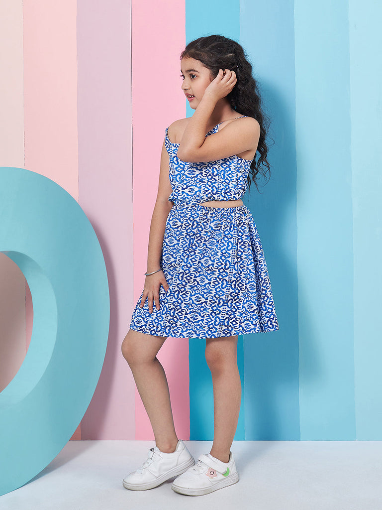 Girls Graphic Printed Cut Out Fit Flare Dress