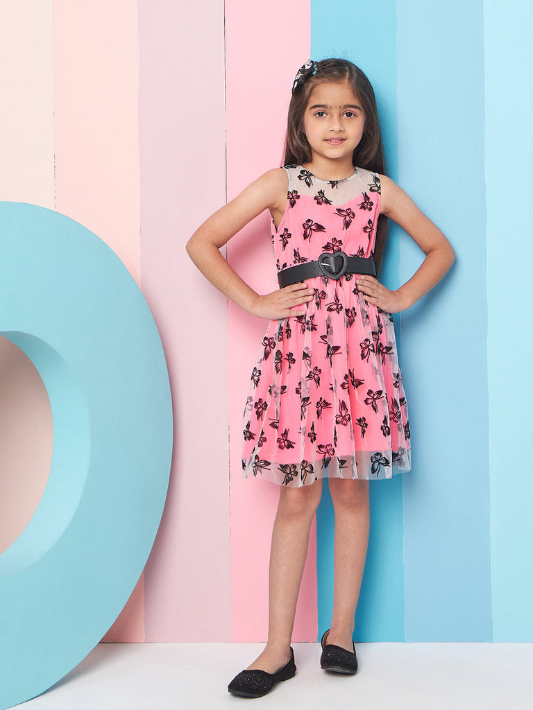 Girls Floral Printed Fit Flare Dress