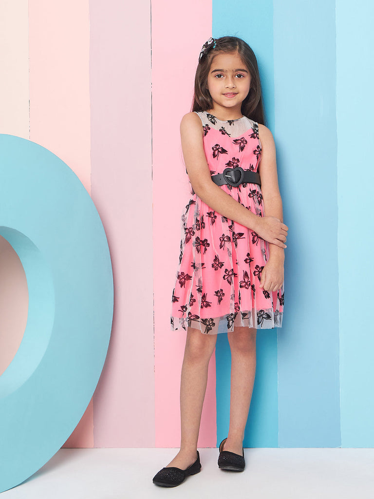 Girls Floral Printed Fit Flare Dress