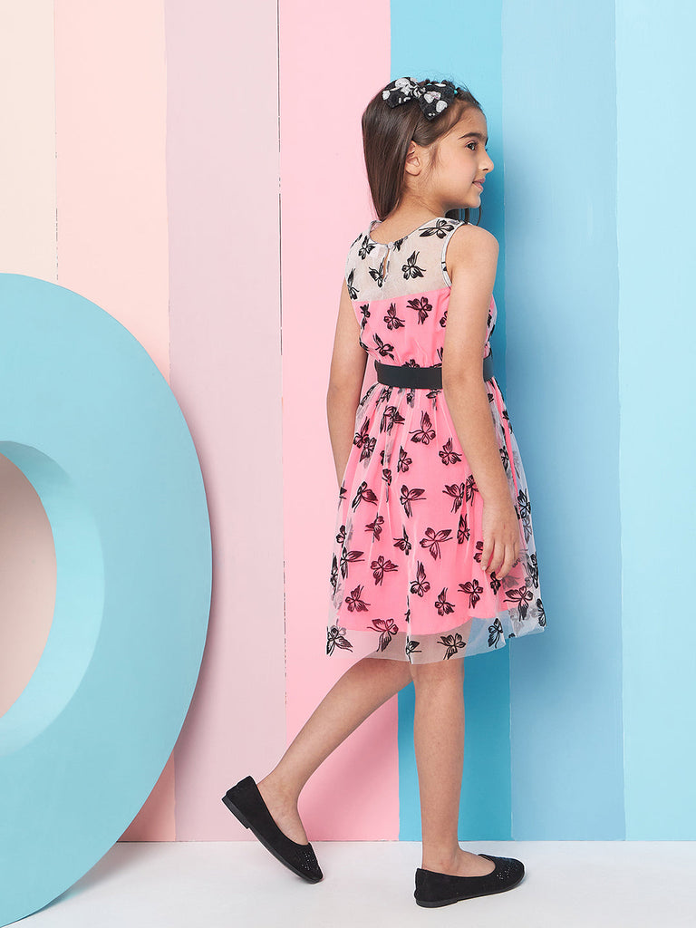 Girls Floral Printed Fit Flare Dress