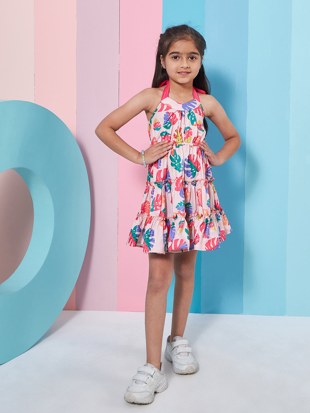 Girls Floral Printed Fit Flare Dress