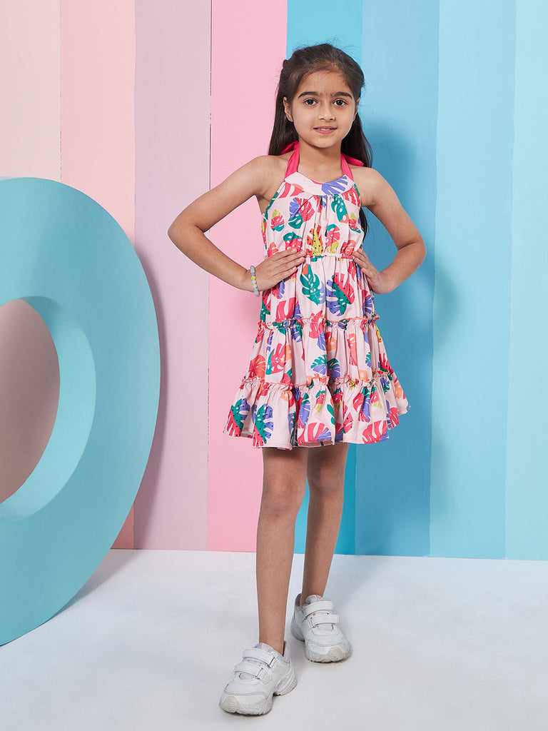 Girls Floral Printed Fit Flare Dress