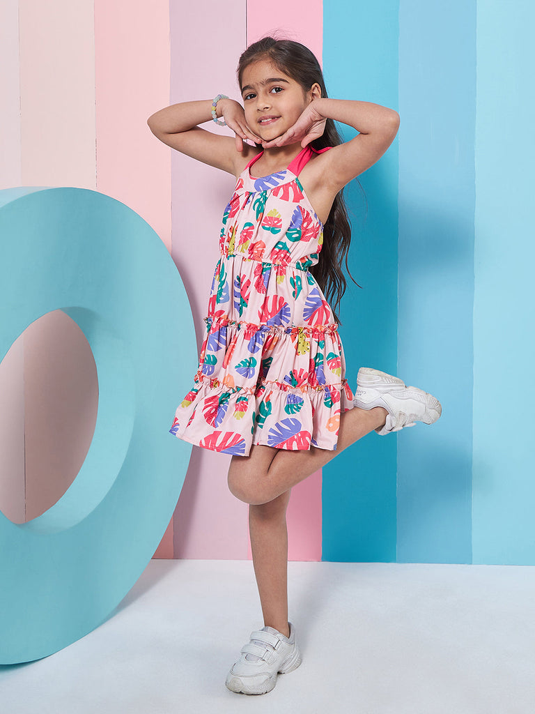 Girls Floral Printed Fit Flare Dress