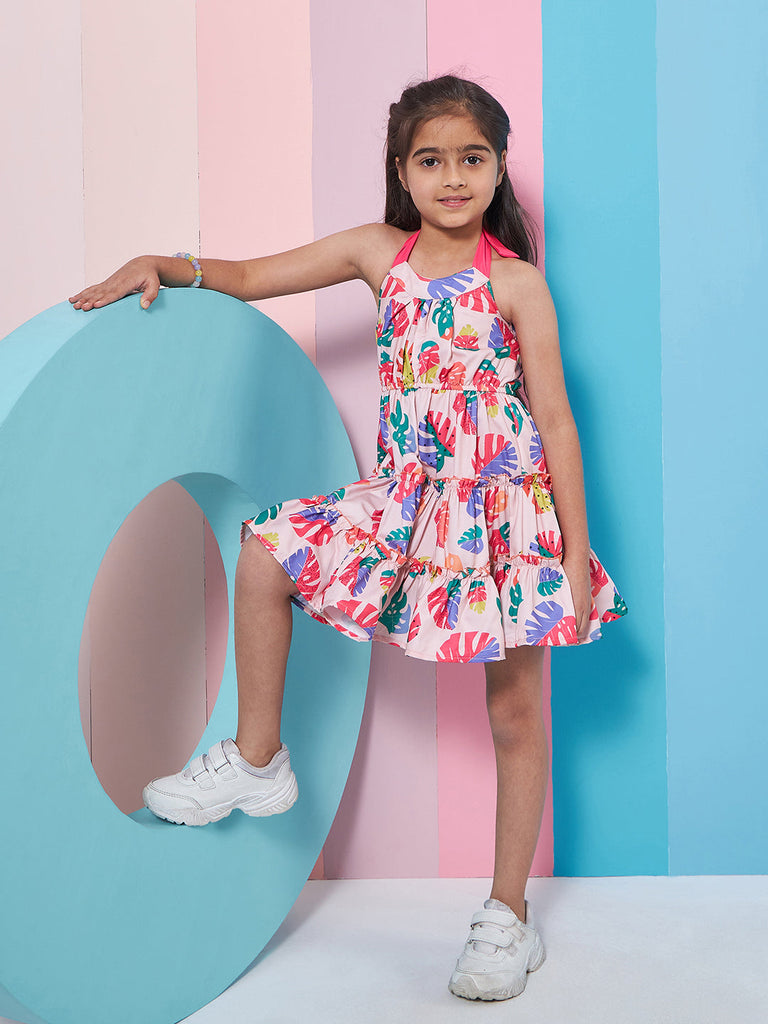 Girls Floral Printed Fit Flare Dress