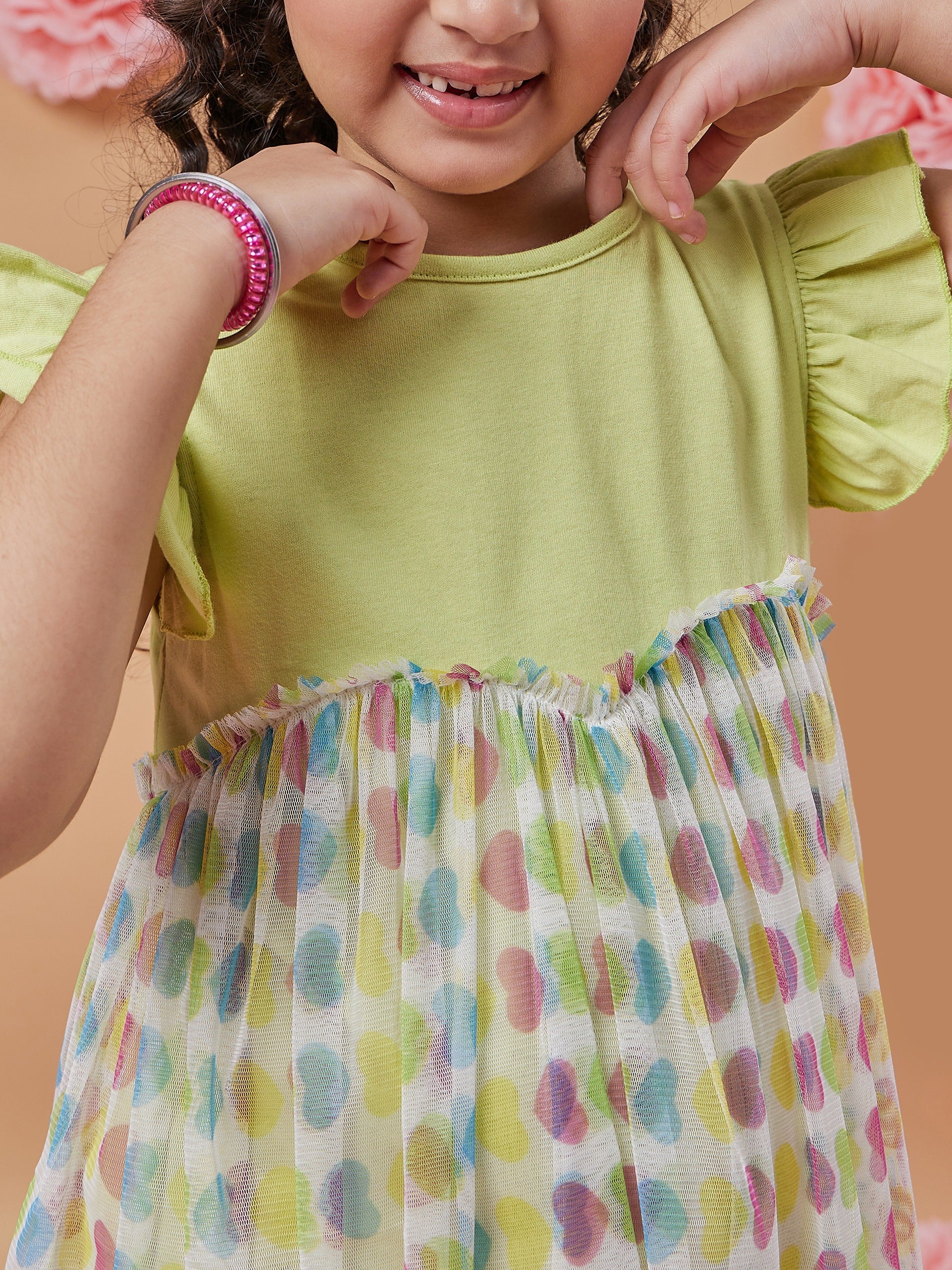 Girls Conversational Printed Cap Sleeves Net A-Line Midi Dress - PS Peaches