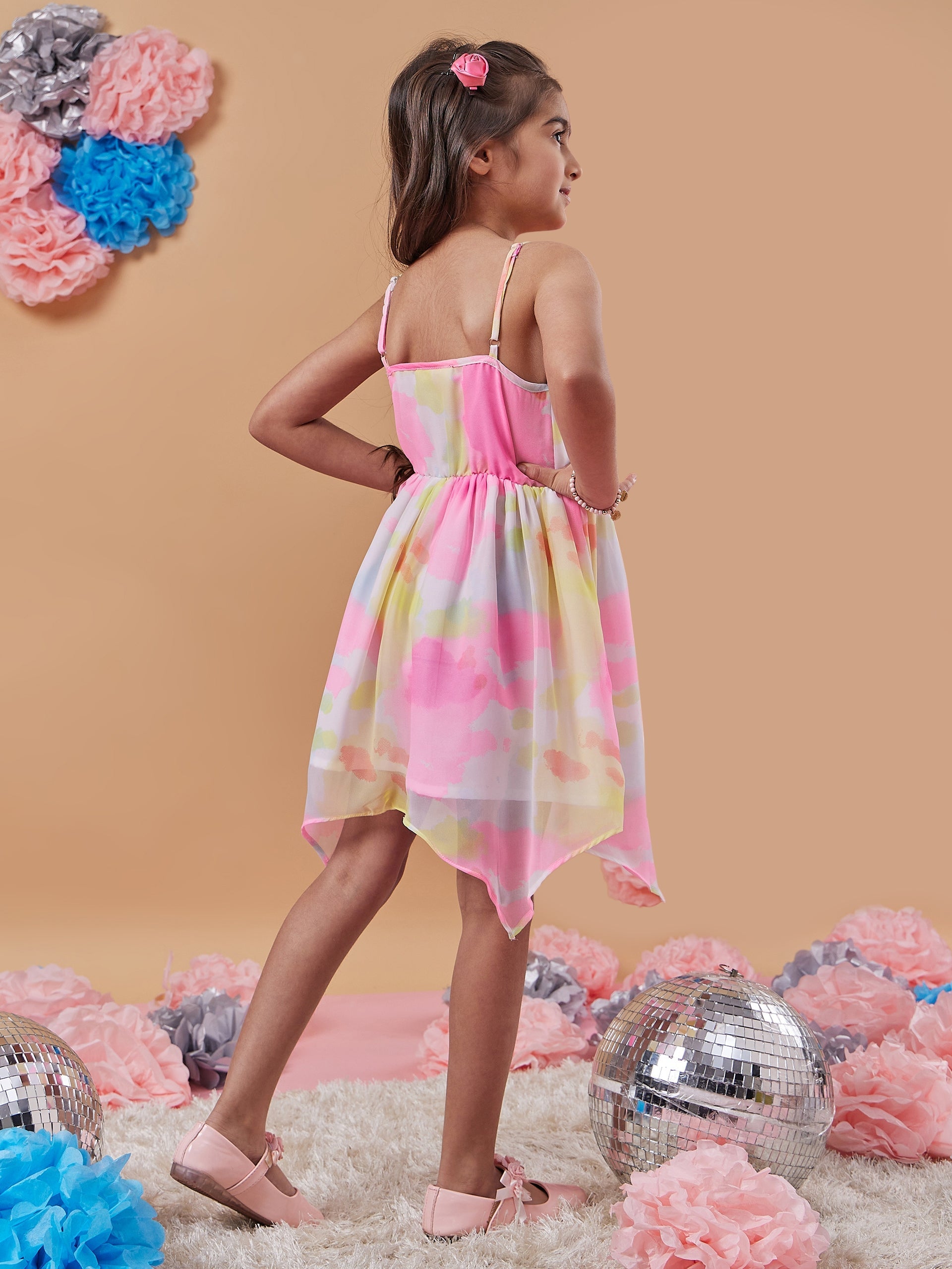 Girls Tie Dye Dyed Shoulder Straps Wrap Dress - PS Peaches