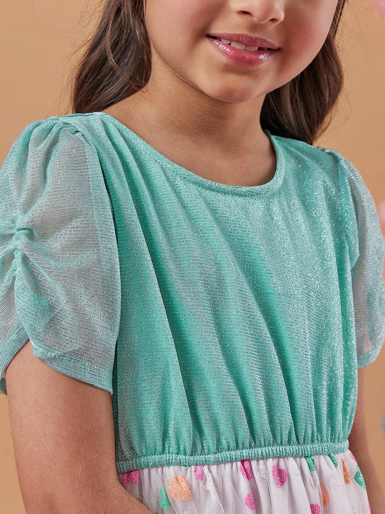 Girls Polka Dot Printed Net A-Line Dress