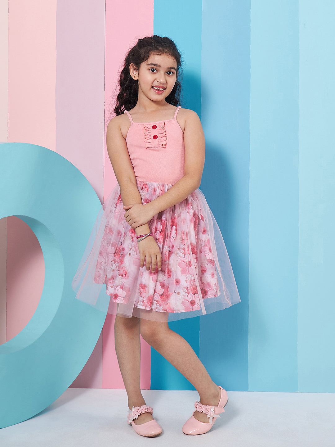 Girls Floral Printed Woollen Fit Flare Dress - PS Peaches