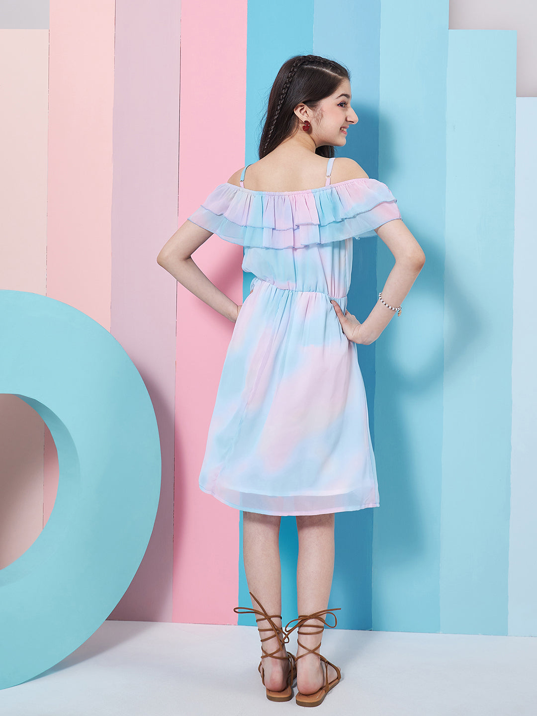 Girls Tie Dye Off-Shoulder Georgette Fit Flare Dress 4-5 Y / Blue / Georgette | Trendia Global Girls Tie Dye Off-Shoulder Georgette Fit Flare Dress 4-5 Y / Blue / Georgette | Trendia Global