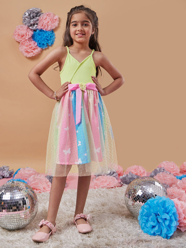 Girls Embellished Net Fit Flare Dress