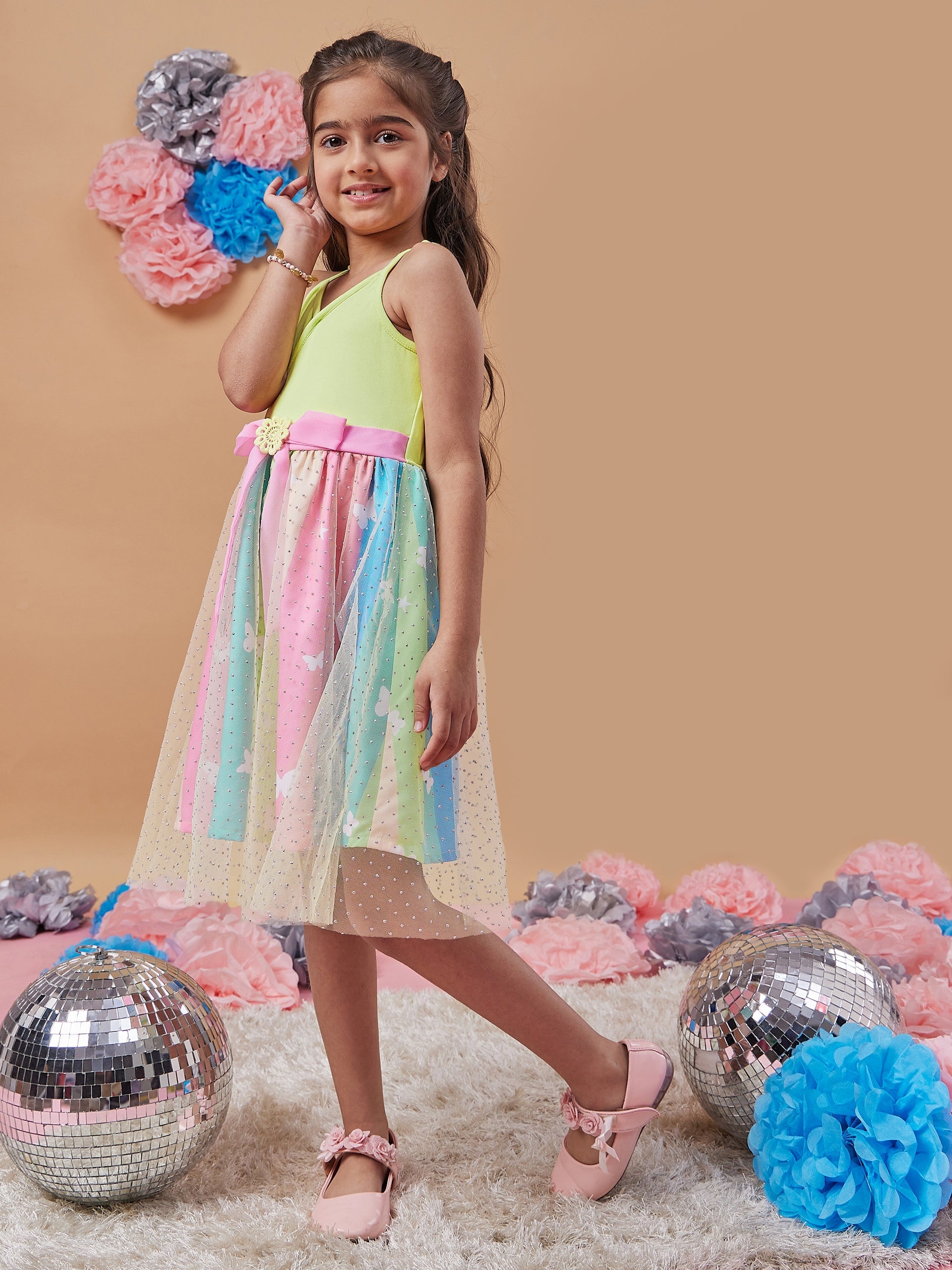 Girls Embellished Net Fit Flare Dress - PS Peaches