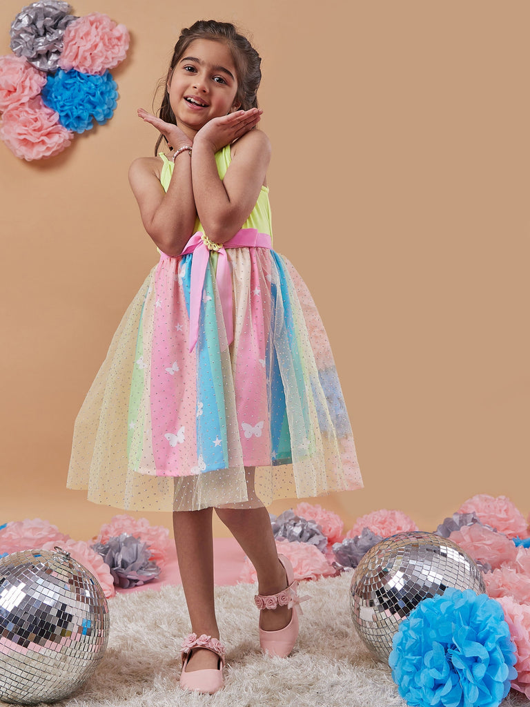 Girls Embellished Net Fit Flare Dress