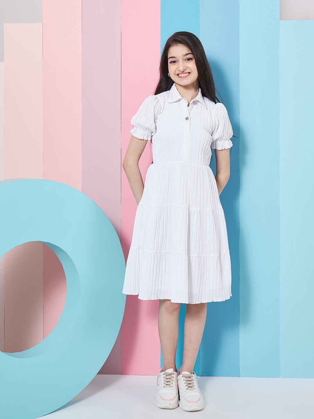 Girls Puff Sleeves Fit Flare Dress - PS Peaches