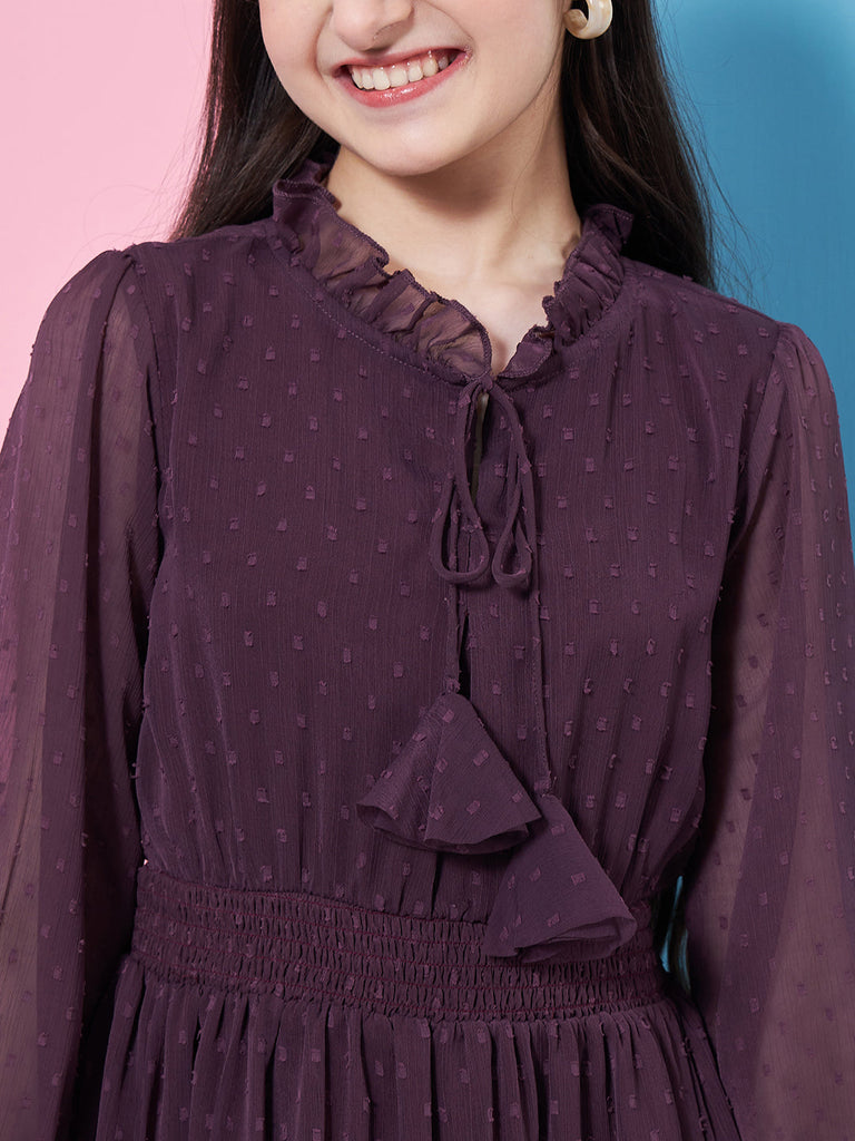 Girls V-Neck Long Sleeves Chiffon Fit Flare Dress