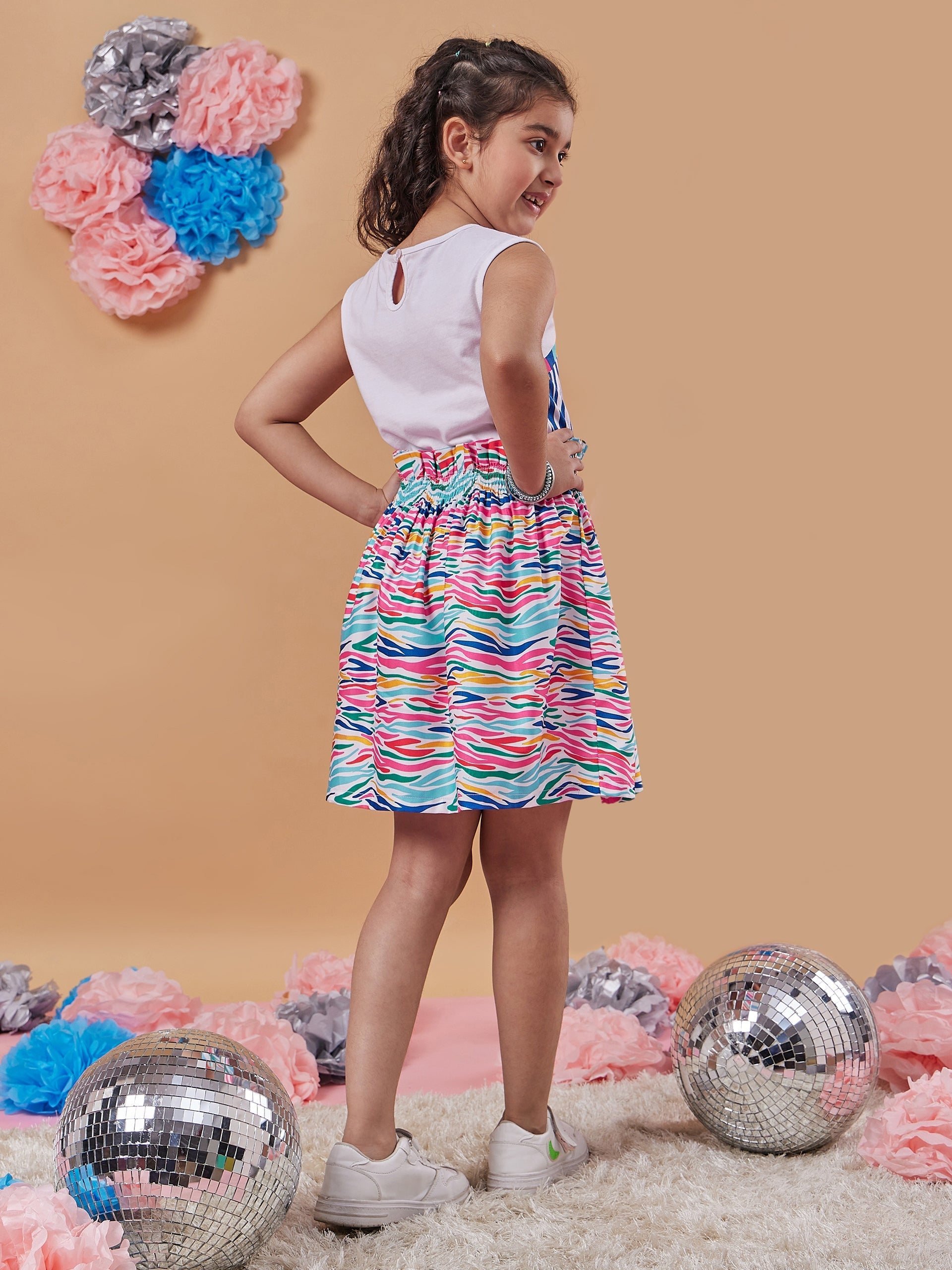 Girls Conversational Print Sleeveless Fit Flare Dress - PS Peaches